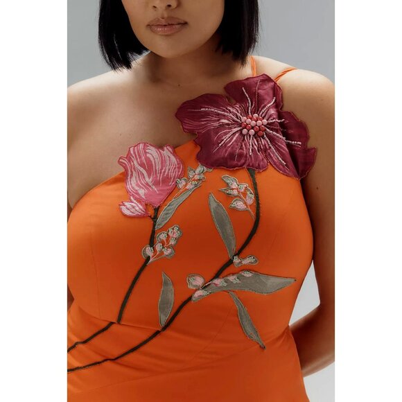 Yukiko Noritake x Anthropologie Asymmetric Floral Midi Dress Orange Floral 24W - Picture 2 of 5